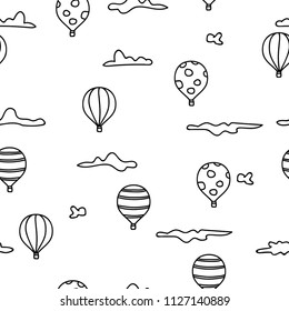 vector balloon and clouds seamless pattern on white background