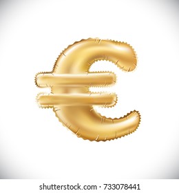 vector Balloon Euro currency symbol. Realistic 3D isolated gold helium balloon abc alphabet golden font text. Special sign decoration element for birthday or wedding greeting design art