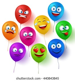 Vector balloon faces colorful set with funny facial expressions and different emotions isolated in white background. Vector illustration
