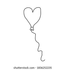 Vector balloon in the form of a heart black line. Romantic decoration doodle style. Graphic hand draw object for Valentine's Day. Design for social networks, articles, posters, cards, web.