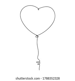 Vector balloon in form of heart. Continuous drawing line art style. Simple minimal sketch flat design. Symbol of love logo illustration.