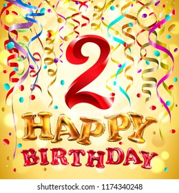 vector balloon Happy birthday two years. 2 Colorful festive illustration for celebratory party and decoration gold background art