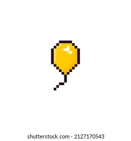 Vector balloon icon. Pixel art. A balloon icon in a retro pixel art 8 bit arcade video game style. Yellow.