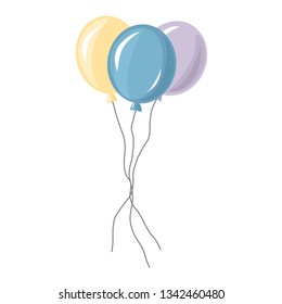 Vector balloon isolated on white background. Bandle of three balloons. Blue, violet, purple, yellow colours. For stickers, logo, greeting card, wedding and birthday decoration, web design,scrapbooking