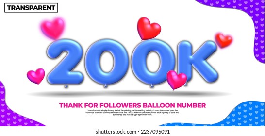 vector balloon number followers 200K thank subcriber social media