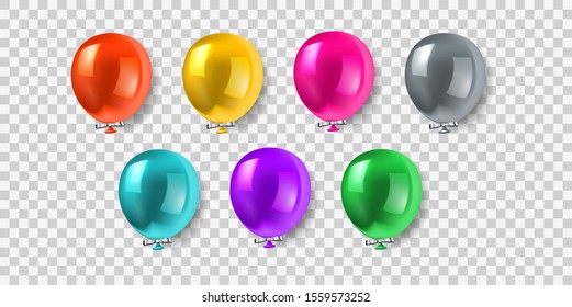 Vector Balloon set. Vector illustration of shiny colorful glossy balloons. Realistic air 3d balloons isolated in transparent background. Big collection of different colored balloons for you design