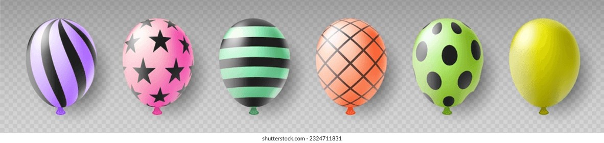 Vector balloon set. Realistic colorful 3d helium balloons for anniversary, birthday greeting cards EPS10