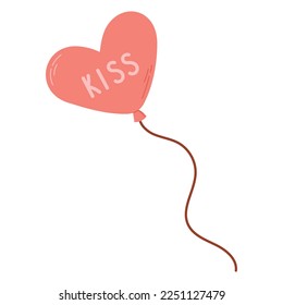 Vector balloon in the shape of a heart with the inscription kiss.