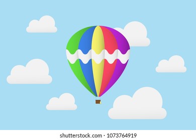vector of balloon stay on sky with many cloud.