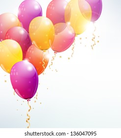 vector balloons background with party streamers and beautiful confetti