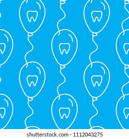 Vector Balloons of dentistry. Dental care symbol seamless pattern isolated on blue background.