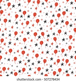 Vector Balloons. Festive attributes. Holiday seamless pattern. Celebratory seamless background. Hand Drawn doodle Balloons, stars