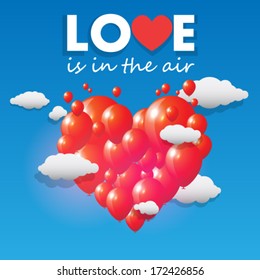 Vector balloons forming a heart flying over the sky illustration