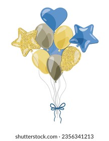 Vector balloons with gold glitter. Colorful balloons hearts, stars. Birthday party, holiday card
Bundle of gel balls. Gold  and blue balloons.