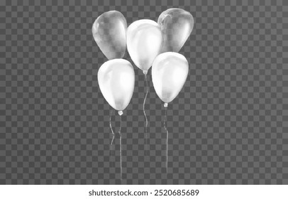 Vector balloons isolated on png background. Realistic festive 3d helium balloons template for anniversary, Birthday party design. Vector illustration on transparent background.