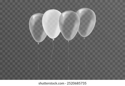 Vector balloons isolated on png background. Realistic festive 3d helium balloons template for anniversary, Birthday party design. Vector illustration on transparent background.