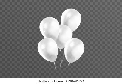 Vector balloons isolated on png background. Realistic festive 3d helium balloons template for anniversary, Birthday party design. Vector illustration on transparent background.