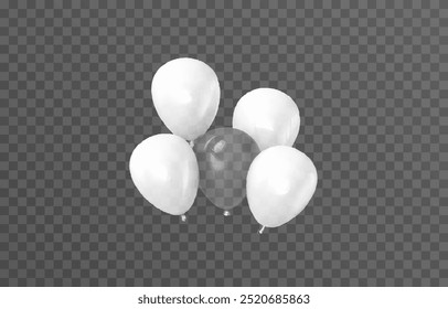 Vector balloons isolated on png background. Realistic festive 3d helium balloons template for anniversary, Birthday party design. Vector illustration on transparent background.