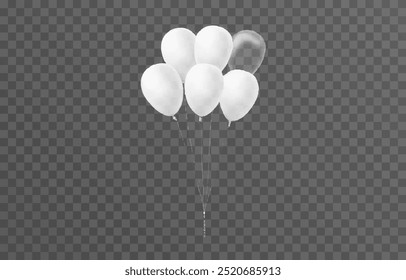 Vector balloons isolated on png background. Realistic festive 3d helium balloons template for anniversary, Birthday party design. Vector illustration on transparent background.