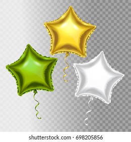 Vector Balloons set. Golden, Silver White and metallic Green balloons isolated on transparent background.