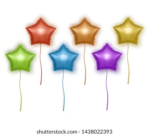Vector balloons set with shape of stars. Bright colorful balloons on white background. Festive decoration element for Valentine's Day or Wedding. Vector Eps 10 illustration
