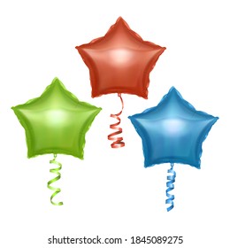 Vector balloons set with shape of stars. Bright colorful balloons on white background. Festive decoration element for Valentine's Day or Wedding. Vector Eps 10 illustration