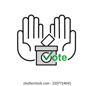 Vector ballot icon voter , ballot box, voting hands. Democracy election poll icon. Illustration.
