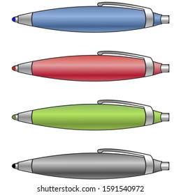 Vector ballpoint pens in four colors, blue, green, red and black