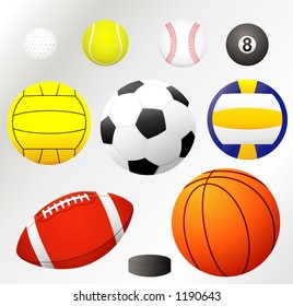 VECTOR! Balls collection -golf,tennis,baseball, billiard,water polo, soccer,volleyball, football...