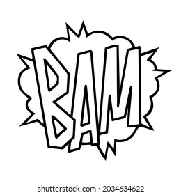 Vector Bam Comics Icon. Hand Drawn Cloud Speech Bubble Element With Bam Text. Comic Doodle Sketch Style. Explosion Cloud Illustration.