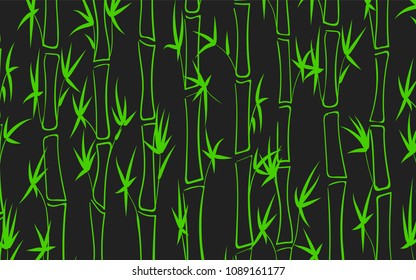 Vector Bamboo. Abstract Background with Green Bamboo Leaves. Trees Silhouettes in Asian Style. Vector Bamboo Pattern for Wallpaper, Textile, Tablecloth, Packaging, Fabric, Wrapping. Stalks of Trees.