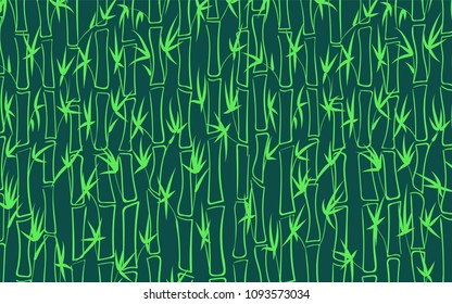 Vector Bamboo. Abstract Background with Green Bamboo Leaves. Trees Silhouettes in Asian Style. Vector Bamboo Pattern for Wallpaper, Textile, Tablecloth, Packaging, Fabric, Wrapping. Stalks of Trees.