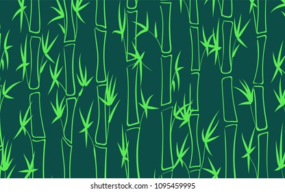 Vector Bamboo. Abstract Background with Green Bamboo Leaves. Trees Silhouettes in Asian Style. Vector Bamboo Pattern for Wallpaper, Textile, Tablecloth, Packaging, Fabric, Wrapping. Stalks of Trees.