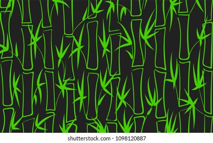 Vector Bamboo. Abstract Background with Green Bamboo Leaves. Trees Silhouettes in Asian Style. Vector Bamboo Pattern for Wallpaper, Textile, Tablecloth, Packaging, Fabric, Wrapping. Stalks of Trees.