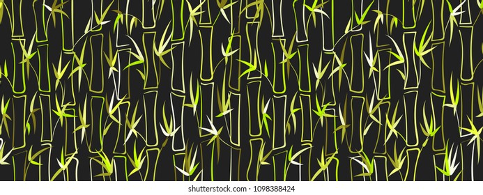 Vector Bamboo. Abstract Background with Green Bamboo Leaves. Trees Silhouettes in Asian Style. Vector Bamboo for Wallpaper, Textile, Tablecloth, Packaging, Fabric, Wrapping. Tropical Pattern.