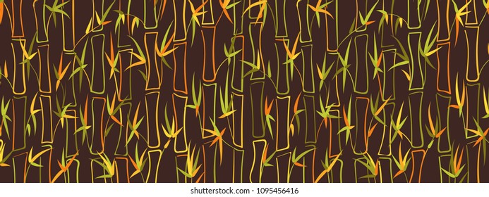 Vector Bamboo. Abstract Tropical Background with Bamboo Leaves. Trees Silhouettes in Asian Style. Vector Bamboo Pattern for Wallpaper, Textile, Tablecloth, Packaging, Fabric, Wrapping.