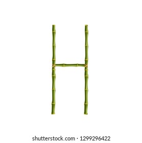 Vector bamboo alphabet. Capital letter H made of realistic green bamboo sticks poles isolated on white background. Abc concept for creating words, text, advertising, message.