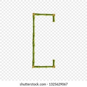 Vector bamboo alphabet. Capital letter C made of realistic green bamboo sticks poles isolated on transparent background. Abc concept for creating words, text, advertising, message.