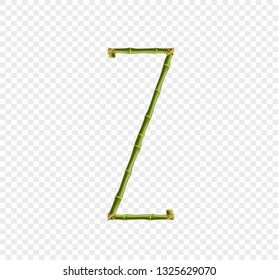 Vector bamboo alphabet. Capital letter Z made of realistic green bamboo sticks poles isolated on transparent background. Abc concept for creating words, text, advertising, message.