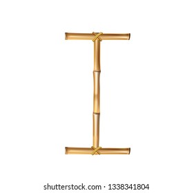 Vector bamboo alphabet. Capital letter I made of realistic brown dry bamboo poles isolated on white background. Abc concept for creating words, text, advertising, message.