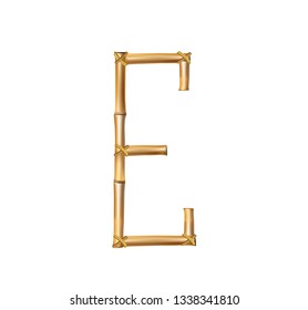 Vector bamboo alphabet. Capital letter E made of realistic brown dry bamboo poles isolated on white background. Abc concept for creating words, text, advertising, message.