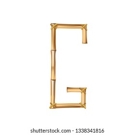 Vector bamboo alphabet. Capital letter G made of realistic brown dry bamboo poles isolated on white background. Abc concept for creating words, text, advertising, message.