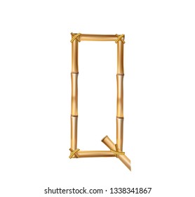 Vector bamboo alphabet. Capital letter Q made of realistic brown dry bamboo poles isolated on white background. Abc concept for creating words, text, advertising, message.