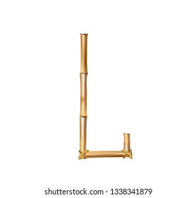 Vector bamboo alphabet. Capital letter L made of realistic brown dry bamboo poles isolated on white background. Abc concept for creating words, text, advertising, message.
