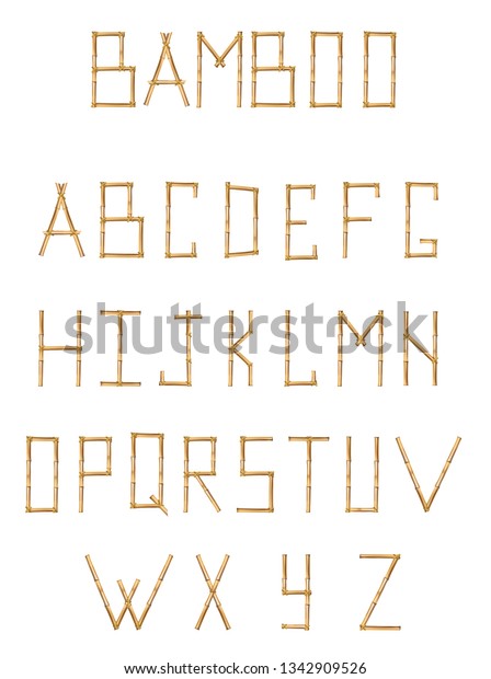 Vector bamboo alphabet. Capital letters made of realistic brown dry ...