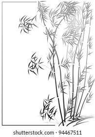 Vector of Bamboo in the Asian style drawn by ink in frame.