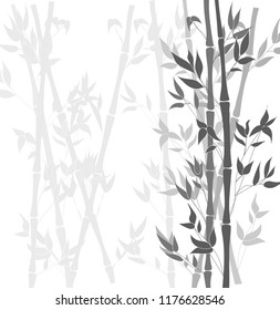 Vector Bamboo Black and White Background, Plants Silhouettes, Gray Colors.