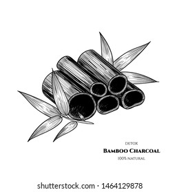 Vector bamboo charcoal. Hand drawn. Vintage style