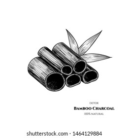 Vector bamboo charcoal. Hand drawn. Vintage style