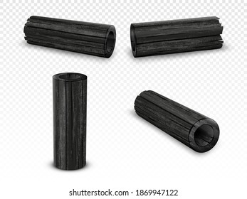 Vector bamboo charcoal set isolated on transparent background. Realistic pieces cosmetic charcoal.